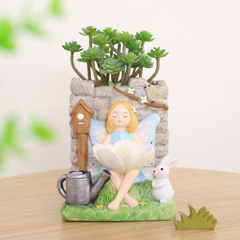 Chậu Cây Resin Chậu cây mọng nước nàng tiên hoa phong cách Mỹ, tiểu cảnh công viên, chậu mini để bàn (RG-267)
