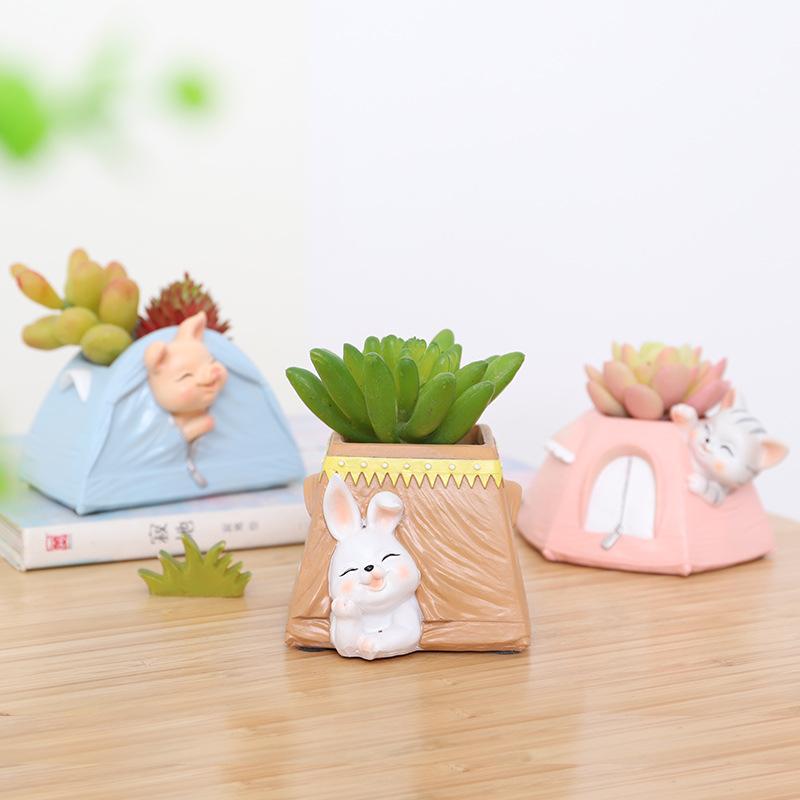 Chậu cây mọng nước hình động vật resin, chậu mini để bàn, kết hợp ống đựng bút và đồ trang trí (RG-266)