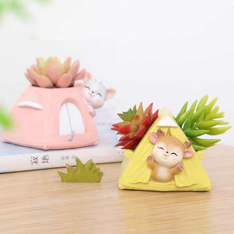 Chậu cây mọng nước hình động vật resin, chậu mini để bàn, kết hợp ống đựng bút và đồ trang trí (RG-266)