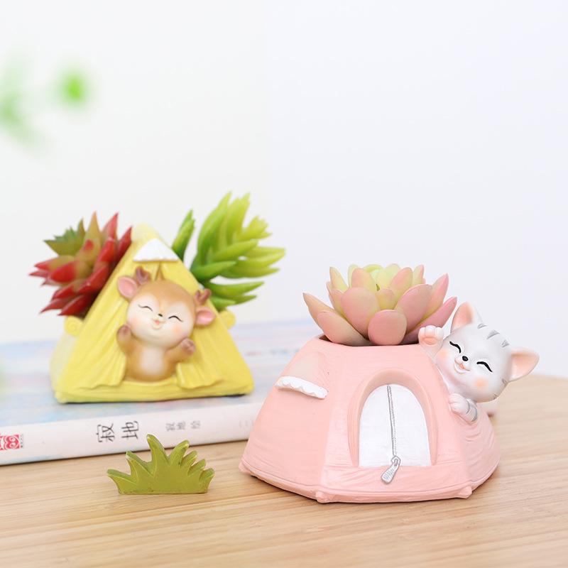 Chậu cây mọng nước hình động vật resin, chậu mini để bàn, kết hợp ống đựng bút và đồ trang trí (RG-266)