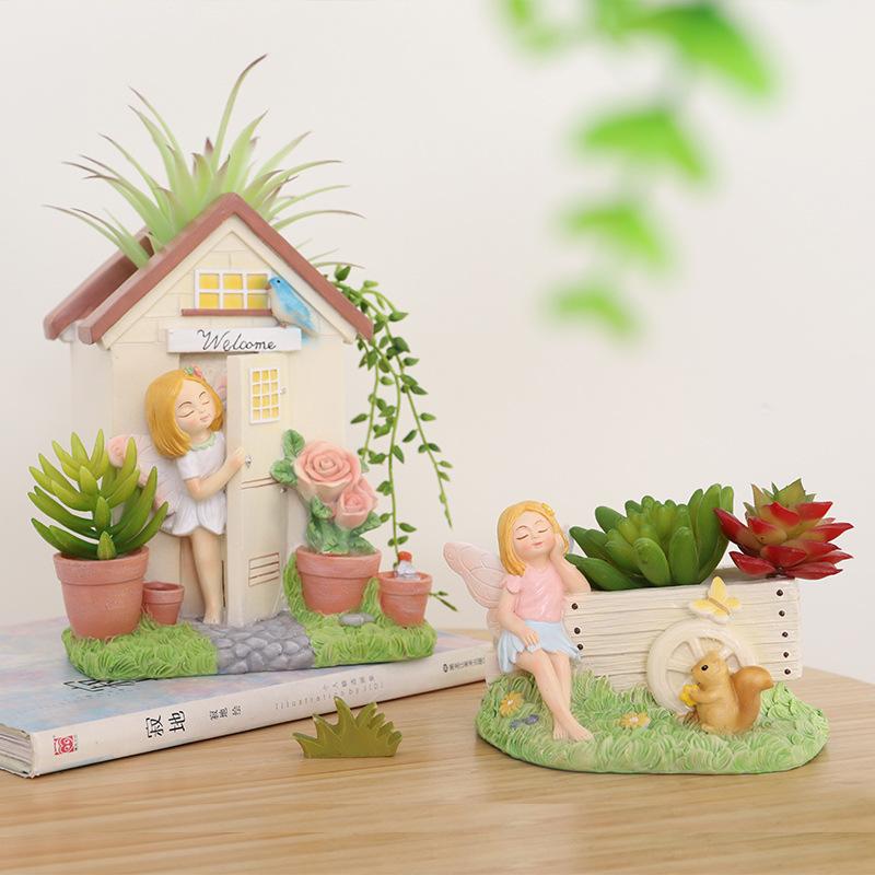 Chậu cây mọng nước nàng tiên hoa phong cách Mỹ, tiểu cảnh công viên, chậu mini để bàn (RG-267)