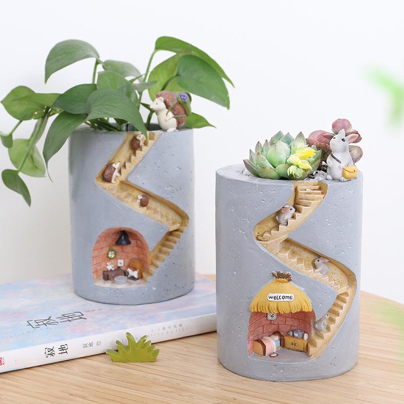 Chậu cây mọng nước hình nhím resin, chậu mini trang trí văn phòng, tiểu cảnh thủy canh (RG-46)