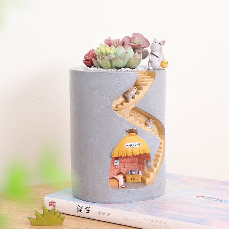 Chậu cây mọng nước hình nhím resin, chậu mini trang trí văn phòng, tiểu cảnh thủy canh (RG-46)