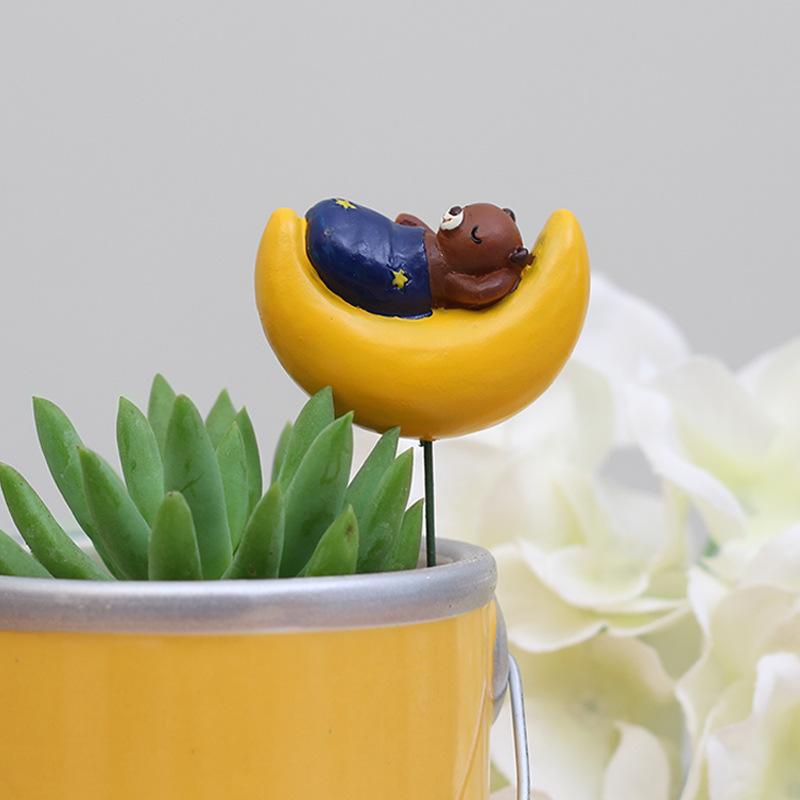Que cắm hoa hình gấu con resin, bộ phụ kiện tiểu cảnh và chậu cây mọng nước mini (RG-279)