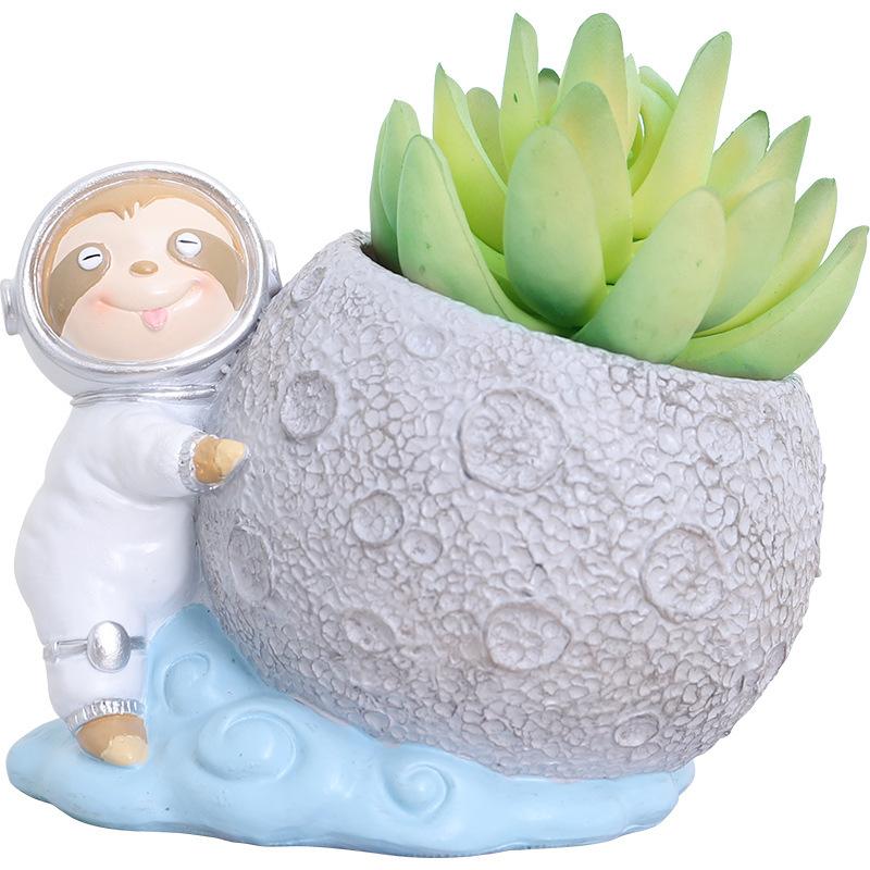 Chậu cây mọng nước hình phi hành gia resin, chậu mini hình hành tinh, trang trí bàn và sân vườn (RG-123)