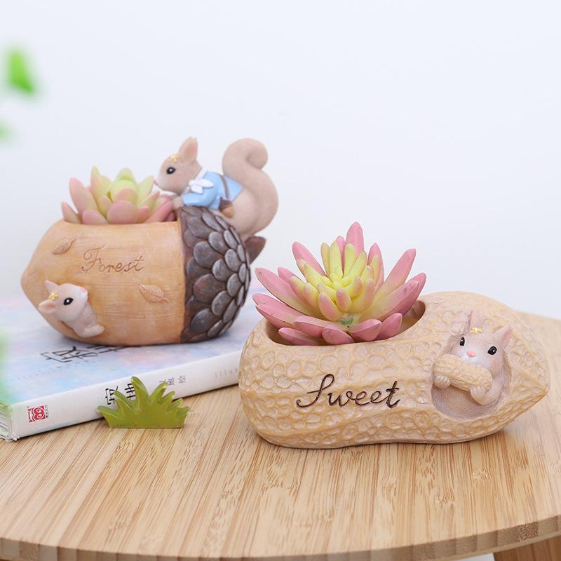 Chậu cây mọng nước hình hạt dẻ resin, chậu mini trang trí nhà, bàn làm việc (RG-20)