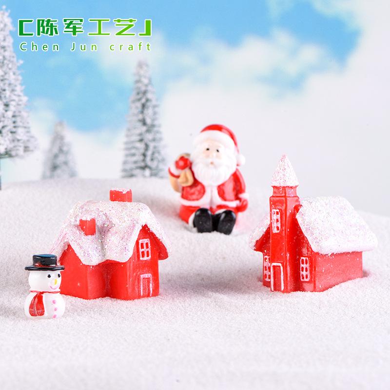 Tiểu cảnh nhà Noel, nhà bánh kẹo đỏ, trang trí tuyết mini (TZC-431)