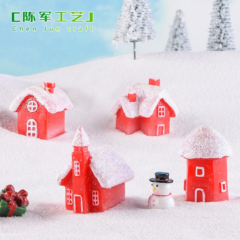 Tiểu cảnh nhà Noel, nhà bánh kẹo đỏ, trang trí tuyết mini (TZC-431)