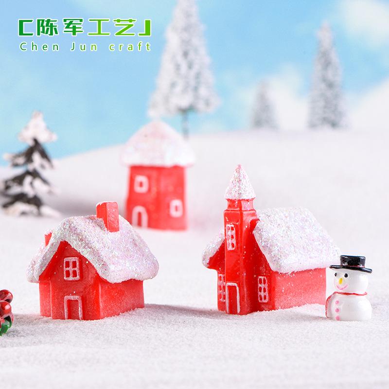 Tiểu cảnh nhà Noel, nhà bánh kẹo đỏ, trang trí tuyết mini (TZC-431)