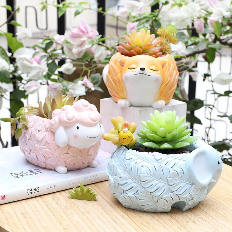 Chậu cây mọng nước hình động vật resin, chậu mini trang trí nhà, văn phòng và tiểu cảnh (RG-263)
