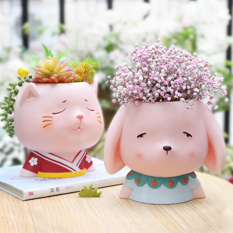 Chậu cây mọng nước hình nai con resin, đồ trang trí bánh kem, xe hơi và bàn làm việc (RG-160)