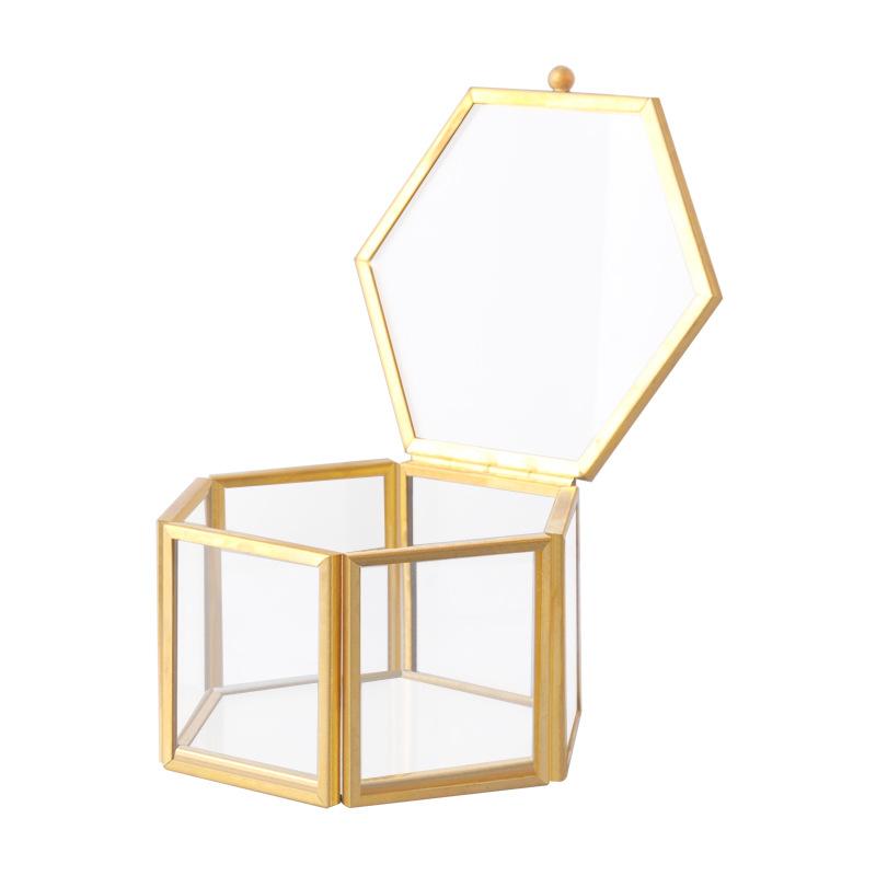 Hộp kính lục giác vàng, hộp nhẫn trang sức (DG-168)
