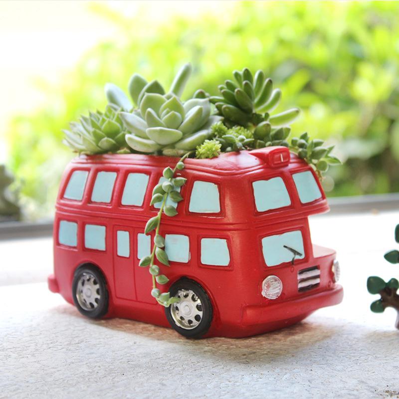 Chậu cây mọng nước hình xe buýt resin phong cách Zakka, chậu mini tiểu cảnh để bàn (RG-158)