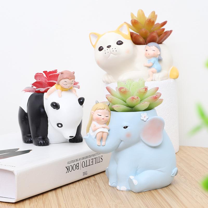 Chậu cây mọng nước resin thủ công DIY, chậu mini hình động vật hoạt hình, trang trí bàn và sân vườn (RG-132)