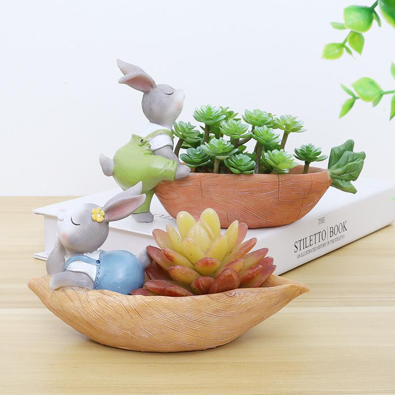 Chậu cây mọng nước hình thỏ resin, chậu mini để bàn, trang trí nhà, ban công và sân vườn (RG-67)