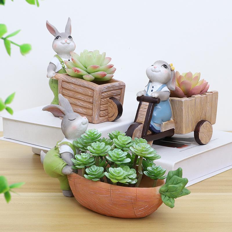 Chậu cây mọng nước hình thỏ resin, chậu mini để bàn, trang trí nhà, ban công và sân vườn (RG-67)