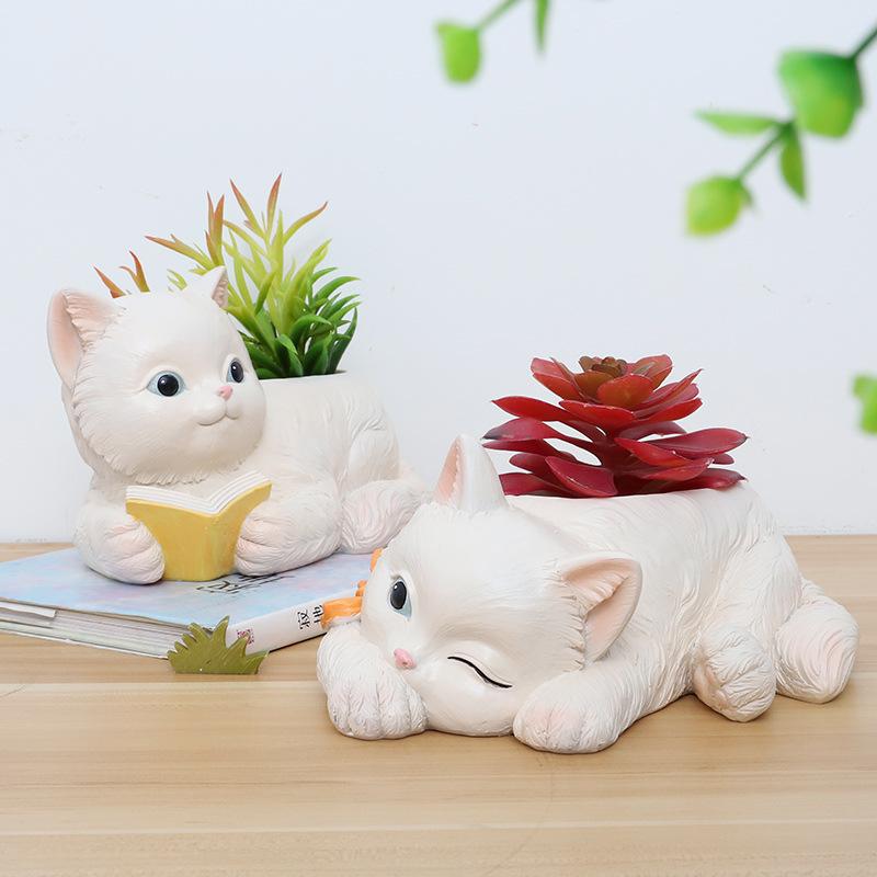 Chậu cây mọng nước hình mèo resin phong cách Mỹ, chậu mèo mini, trang trí bàn và ban công (RG-30)