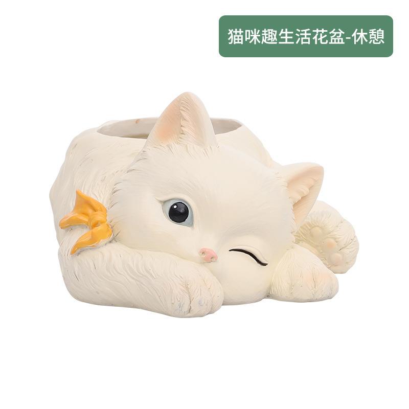 Chậu cây mọng nước hình mèo resin phong cách Mỹ, chậu mèo mini, trang trí bàn và ban công (RG-30)