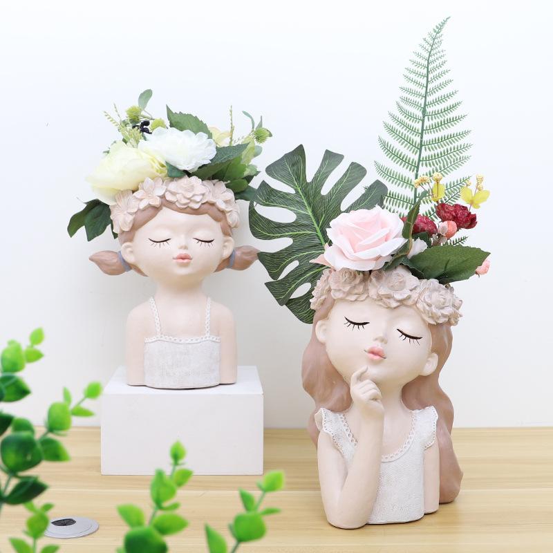 Chậu Cây Resin Chậu cây hình cô gái tiên resin cỡ lớn, chậu trang trí phòng khách, bàn làm việc và sân vườn (RG-90)