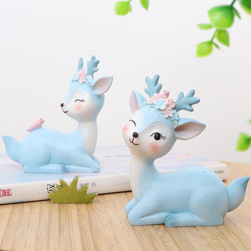 Tượng hươu resin phong cách Zakka, cặp hươu may mắn, đồ trang trí nhà và quà tặng (RG-261)