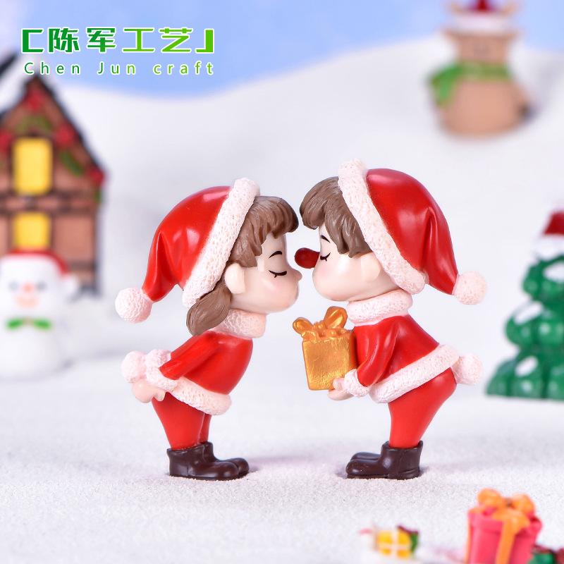 Tiểu cảnh đôi tình nhân Noel, trang trí quả cầu và chậu cây (TZC-480)