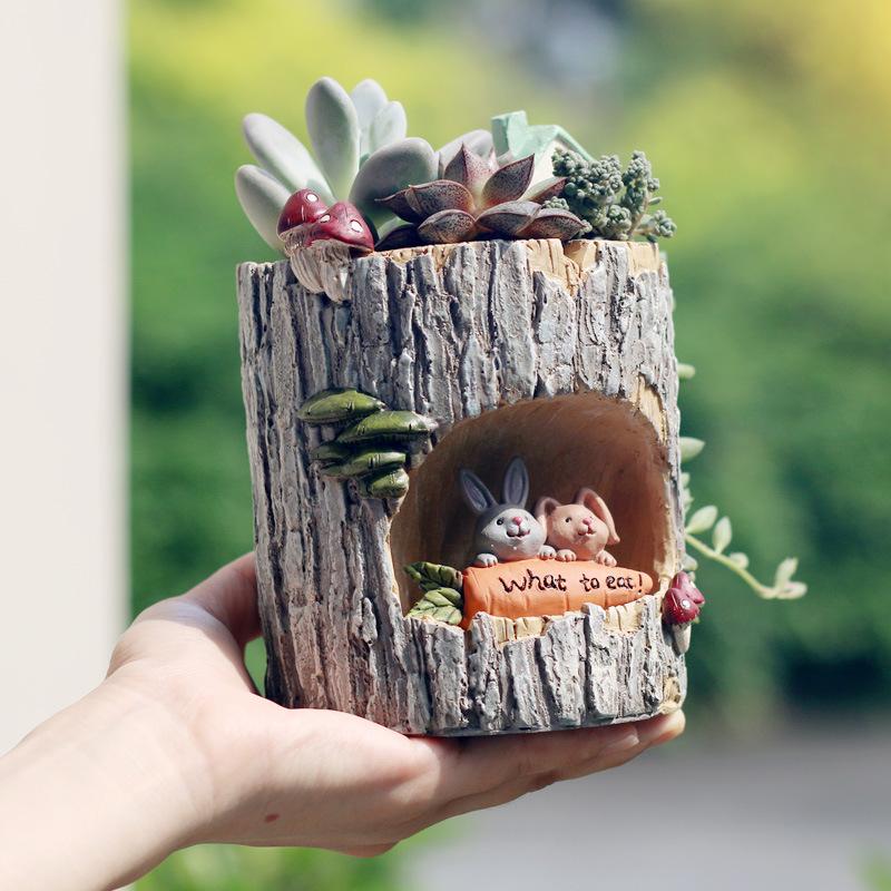 Chậu cây mọng nước hình thân cây resin, chậu mini để bàn, trang trí văn phòng và tiểu cảnh (RG-63)