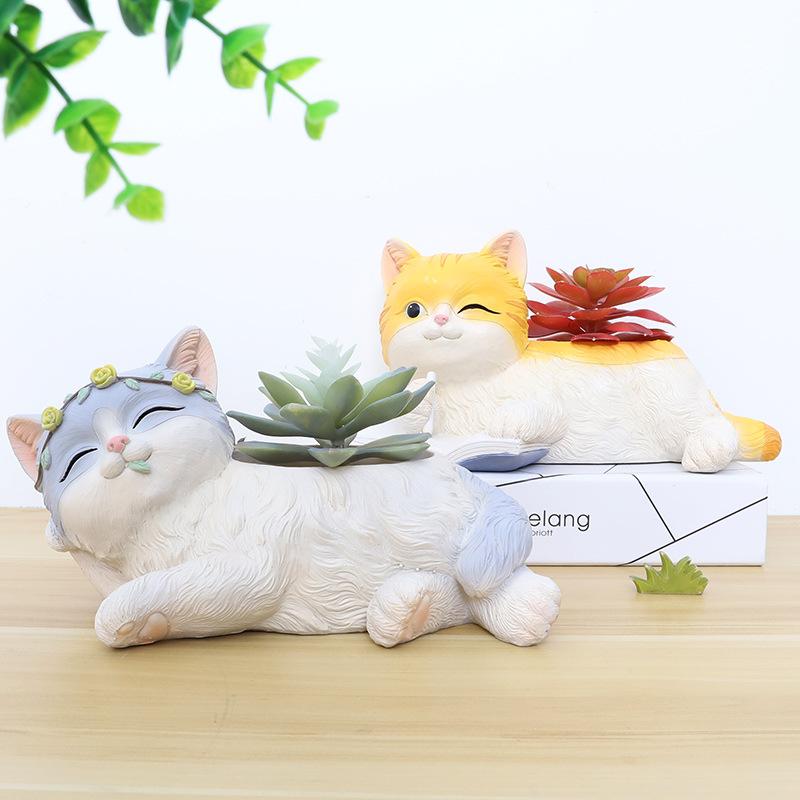 Chậu cây mọng nước hình mèo resin phong cách Mỹ, chậu mèo mini, trang trí bàn và ban công (RG-30)