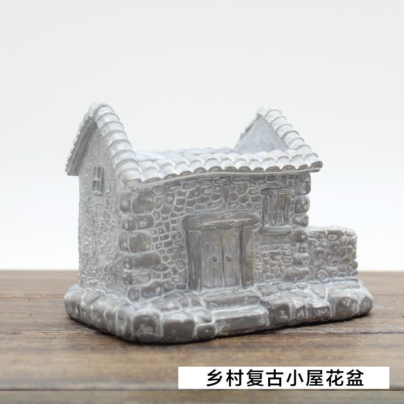 Chậu cây mọng nước hình ngôi nhà vintage resin, chậu mini DIY, trang trí tiểu cảnh (RG-128)