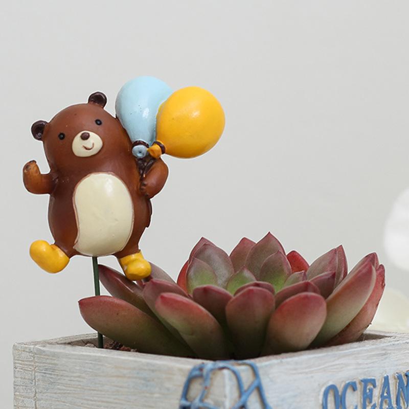 Que cắm hoa hình gấu con resin, bộ phụ kiện tiểu cảnh và chậu cây mọng nước mini (RG-279)