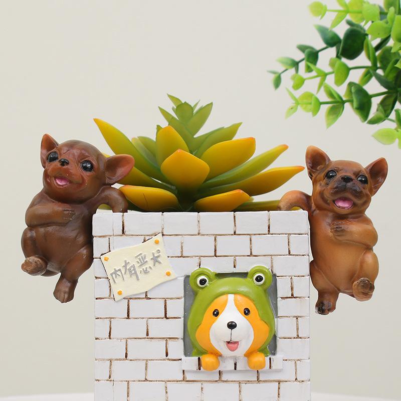 Tượng chó resin leo bể phong cách Zakka, phụ kiện tiểu cảnh hồ cá, chậu cây và bể bò sát (RG-275)