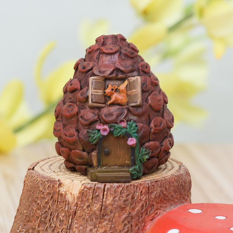 Tượng ngôi nhà nhỏ resin phong cách hoạt hình, phụ kiện chậu cây và trang trí nhà (RG-274)