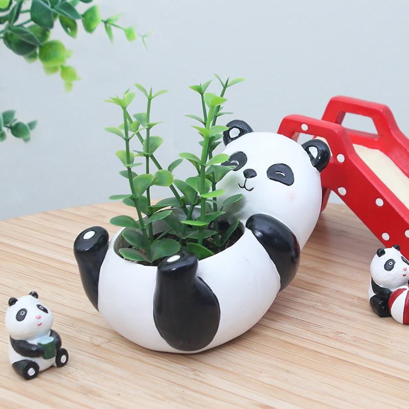 Chậu cây mọng nước hình gấu trúc resin, chậu mini để bàn văn phòng, trang trí tiểu cảnh (RG-144)