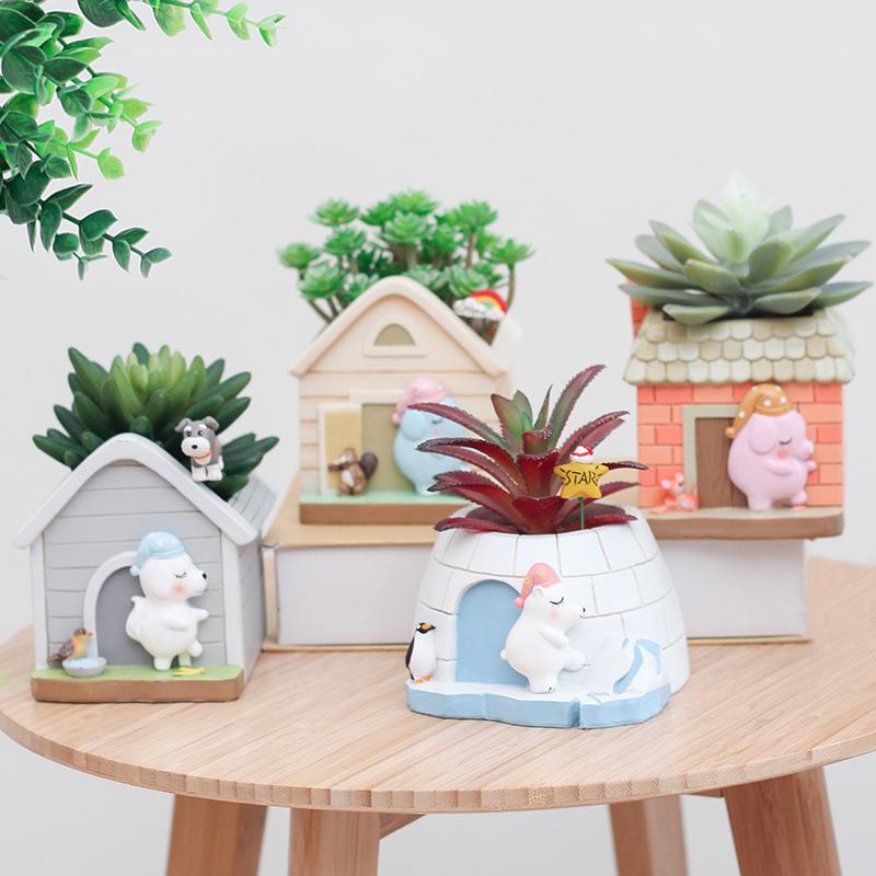 Chậu cây mọng nước hoạt hình resin, chậu mini trang trí nhà, ban công, sân vườn và tiểu cảnh (RG-273)