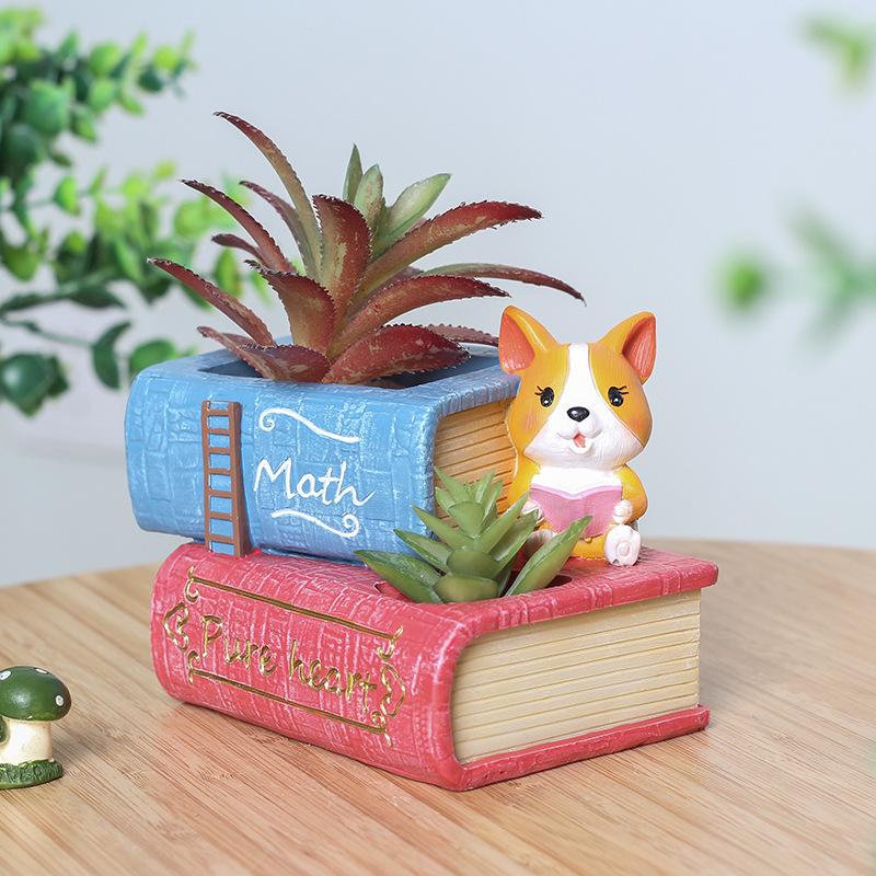Chậu cây mọng nước hình chó Corgi resin, chậu mini để bàn, trang trí nhà và văn phòng (RG-143)