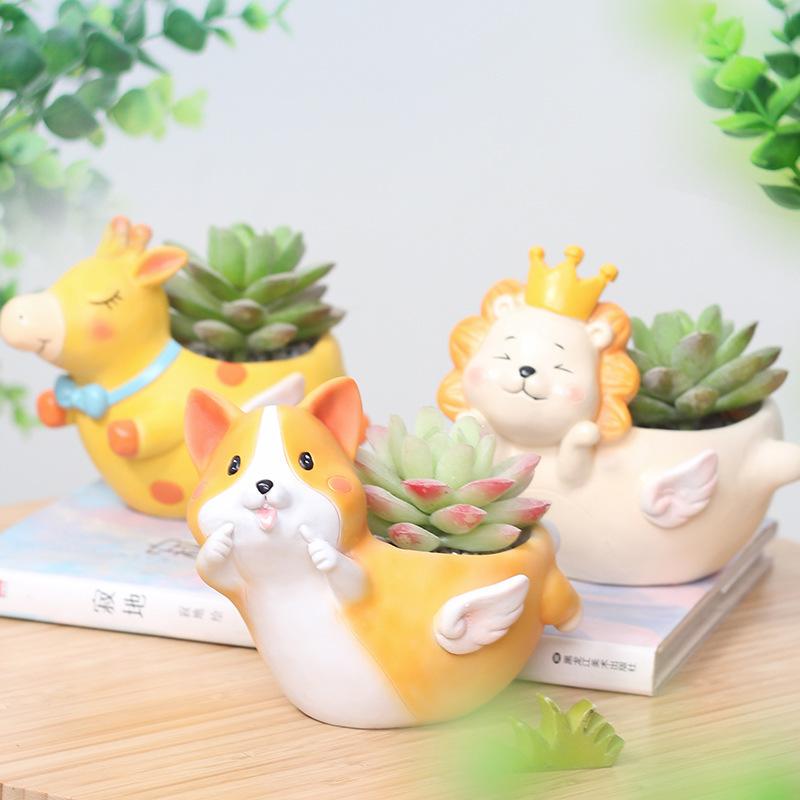 Chậu cây mọng nước hình gốc cây resin vintage, chậu mini hình động vật, trang trí bàn làm việc (RG-162)