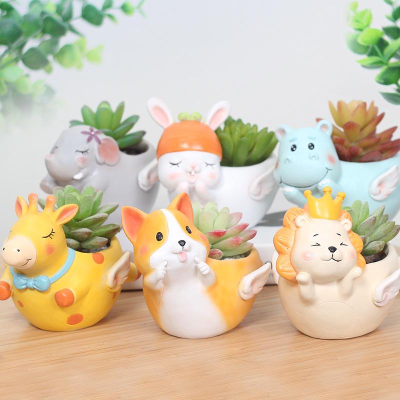 Chậu cây mọng nước hình gốc cây resin vintage, chậu mini hình động vật, trang trí bàn làm việc (RG-162)