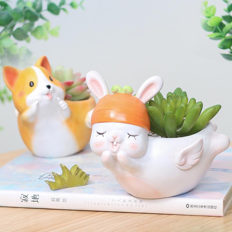 Chậu cây mọng nước hình gốc cây resin vintage, chậu mini hình động vật, trang trí bàn làm việc (RG-162)