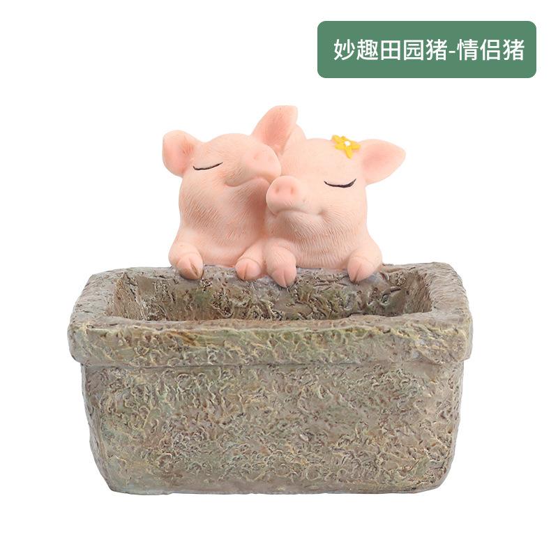 Chậu cây hình heo đồng quê resin, chậu mini để bàn, đồ trang trí nhà và sân vườn (RG-137)