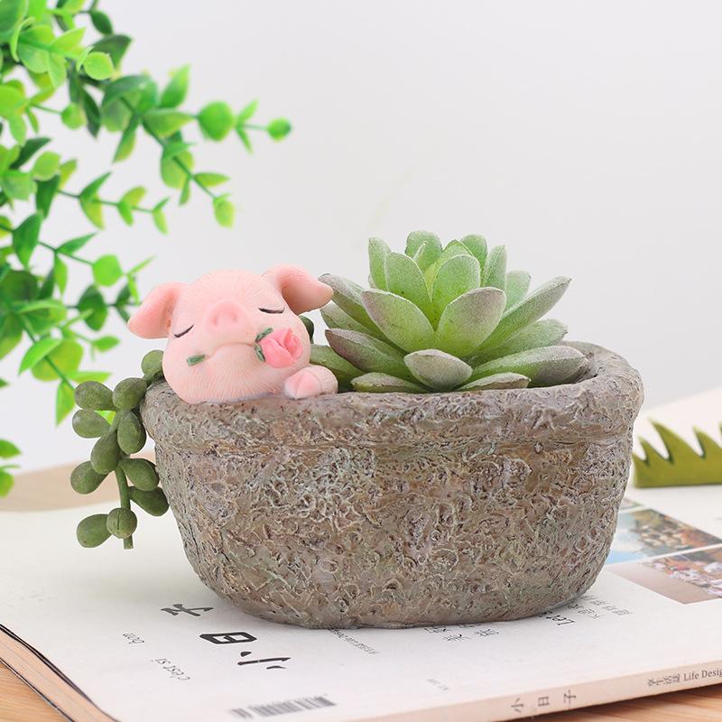 Chậu Cây Resin Chậu cây hình heo đồng quê resin, chậu mini để bàn, đồ trang trí nhà và sân vườn (RG-137)