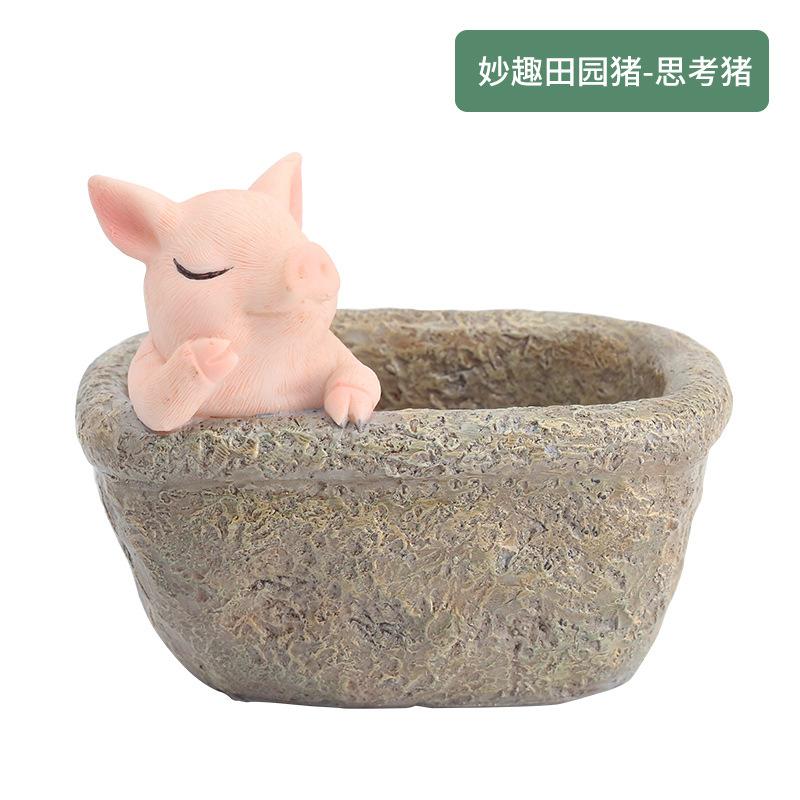 Chậu cây hình heo đồng quê resin, chậu mini để bàn, đồ trang trí nhà và sân vườn (RG-137)