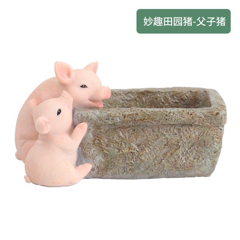 Chậu cây hình heo đồng quê resin, chậu mini để bàn, đồ trang trí nhà và sân vườn (RG-137)
