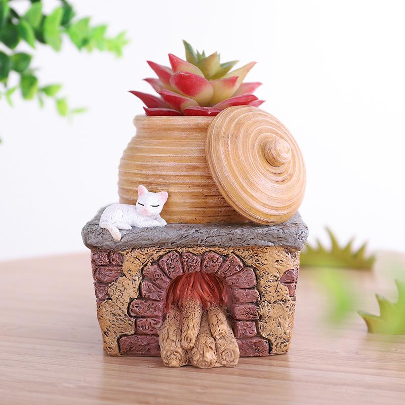 Chậu cây resin hình bếp nông trại vintage, chậu mọng nước mini DIY, trang trí nhà và sân vườn (RG-269)