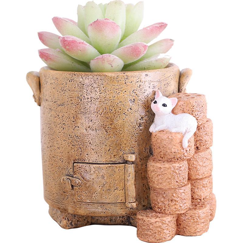 Chậu cây resin hình bếp nông trại vintage, chậu mọng nước mini DIY, trang trí nhà và sân vườn (RG-269)