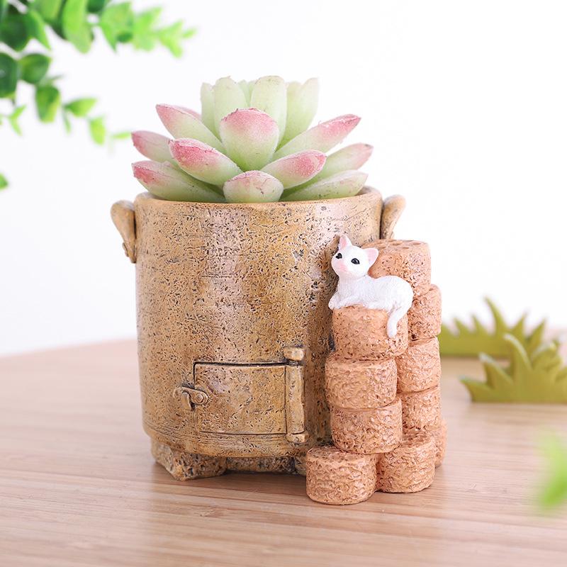 Chậu Cây Resin Chậu cây resin hình bếp nông trại vintage, chậu mọng nước mini DIY, trang trí nhà và sân vườn (RG-269)