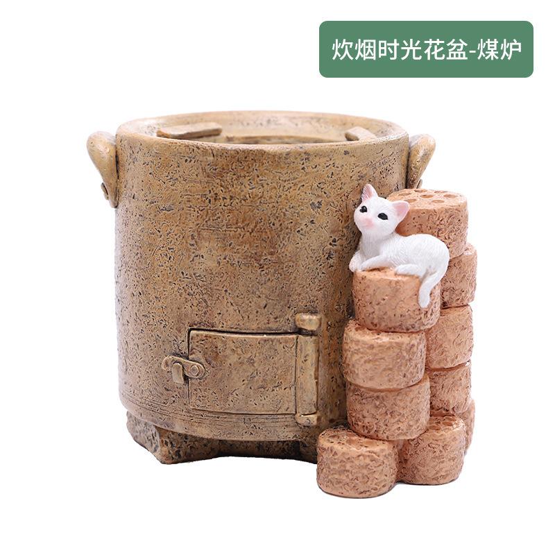 Chậu cây resin hình bếp nông trại vintage, chậu mọng nước mini DIY, trang trí nhà và sân vườn (RG-269)