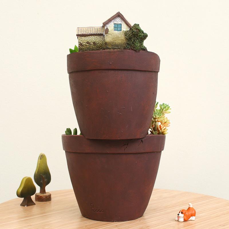 Chậu cây treo phong cách châu Âu, tiểu cảnh Sky City, chậu cây vintage để bàn (RG-131)