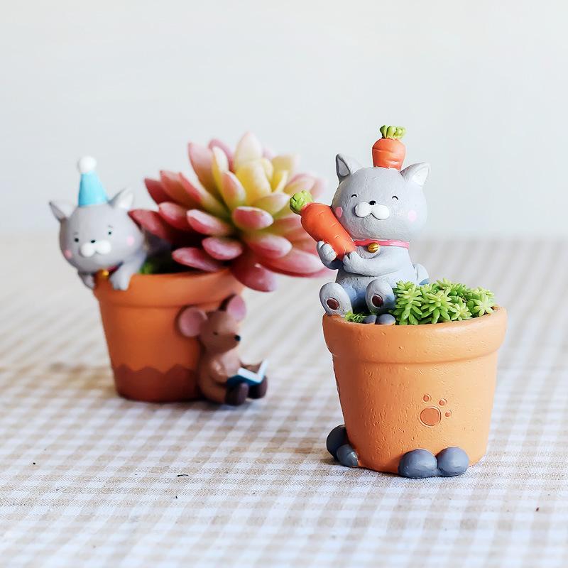 Chậu cây mọng nước hình mèo resin phong cách Zakka, chậu mini để bàn văn phòng (RG-122)