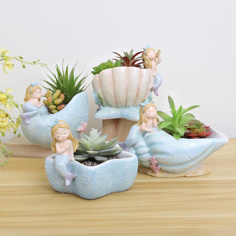 Chậu cây nàng tiên cá resin, chậu mọng nước mini, trang trí nhà, tiểu cảnh và sân vườn (RG-124)
