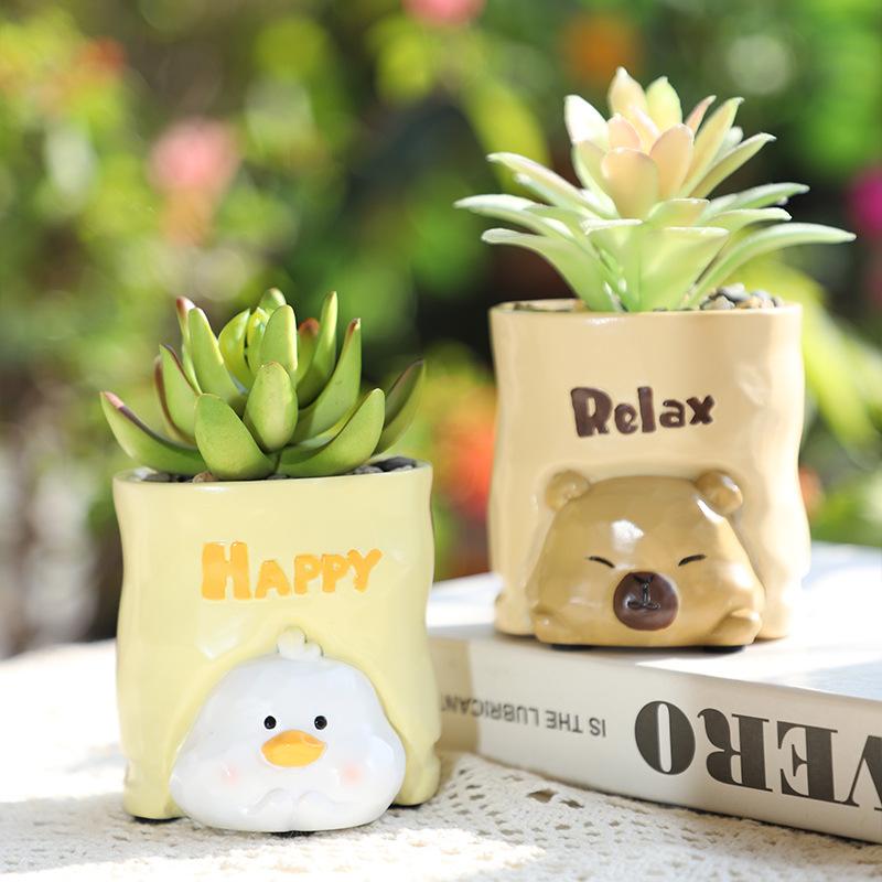 Chậu cây hình túi giấy hoạt hình resin, chậu mọng nước mini, trang trí ban công và bàn làm việc (RG-93)