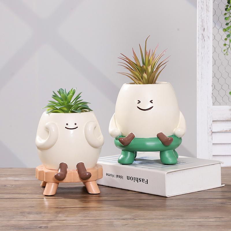 Chậu cây mọng nước mặt cười resin, chậu mini để bàn, trang trí nhà và sân vườn (RG-148)